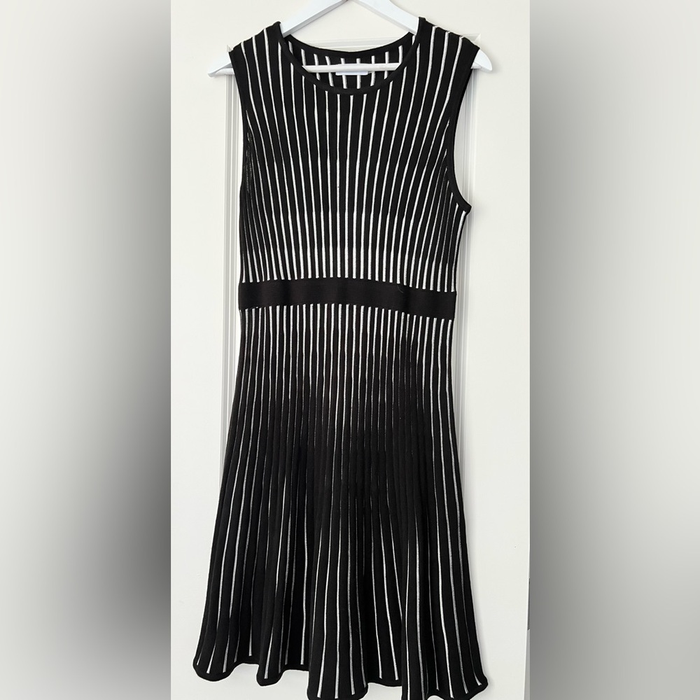 Calvin Klein Black and White Pleated Sheath Dress